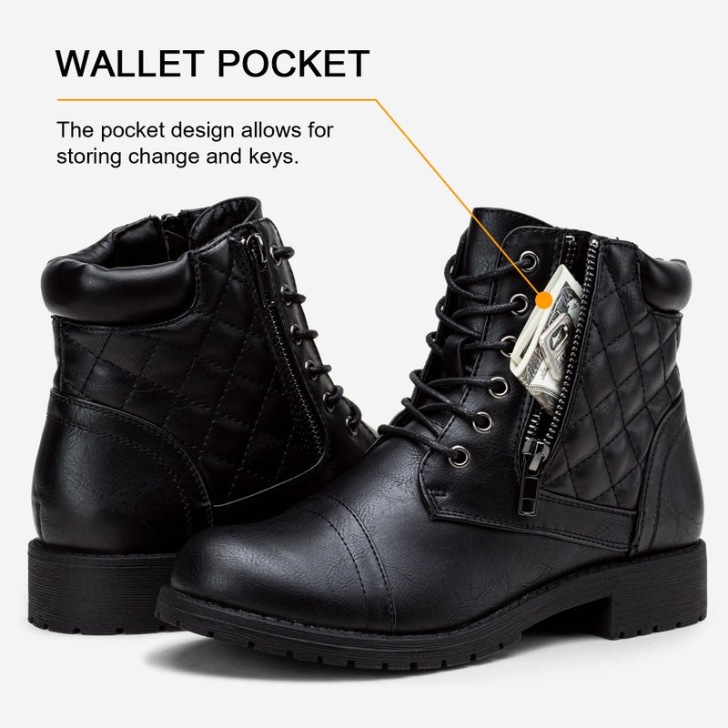 Vepose Women's Black Combat Ankle Boots, Comfortable Short Booties, Size 7 US - 903 with Buckle Strap (CJY903 black01 07) - Image 3